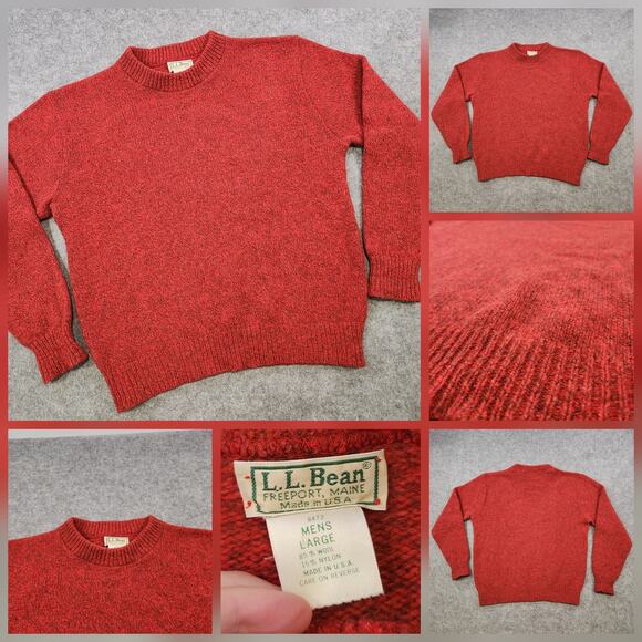 Vintage LL Bean Sweater Mens Large Red Wool Blend Knit Crewneck Pullover USA 90s - Picture 1 of 12